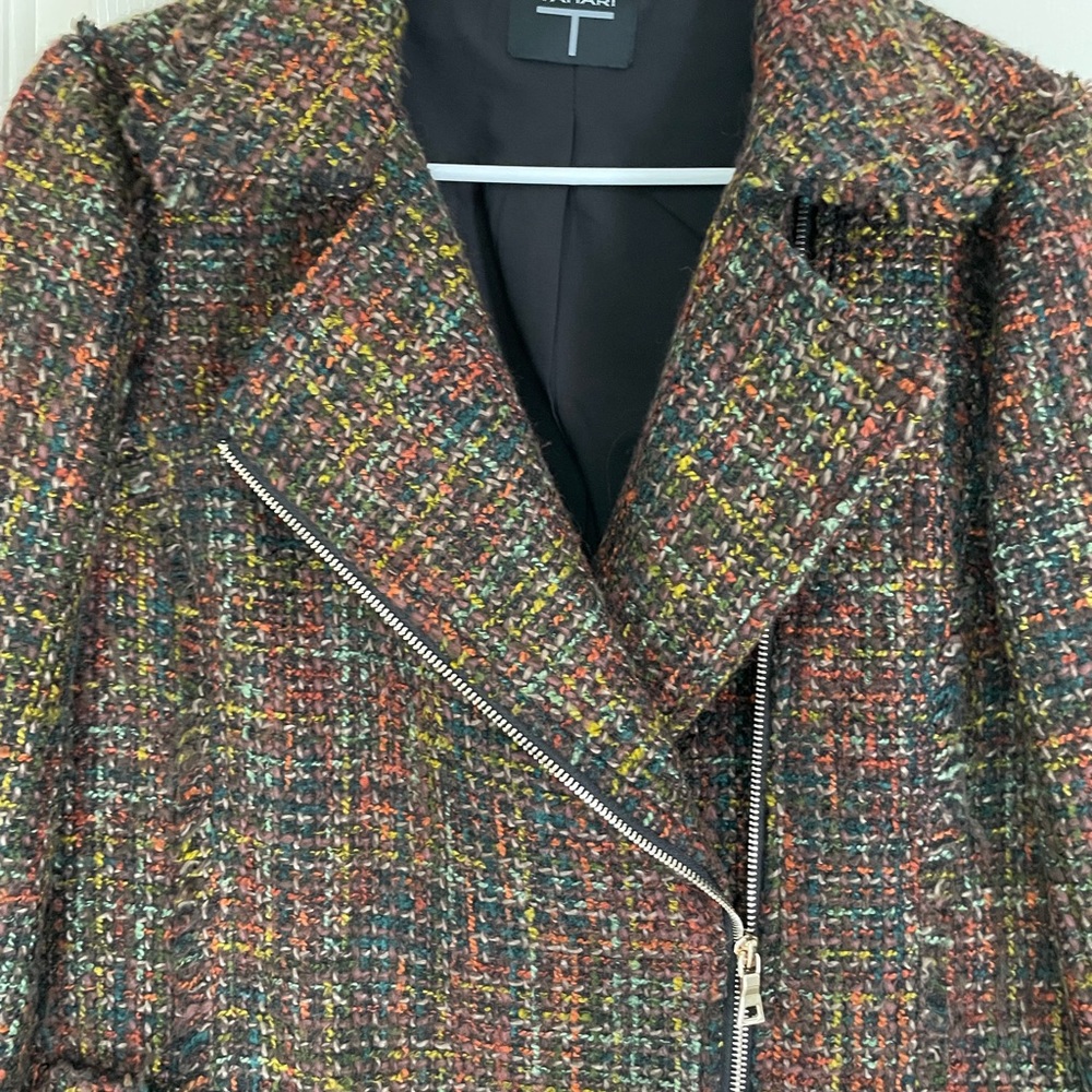 Tahari medium multi color blazer motorcycle side zip